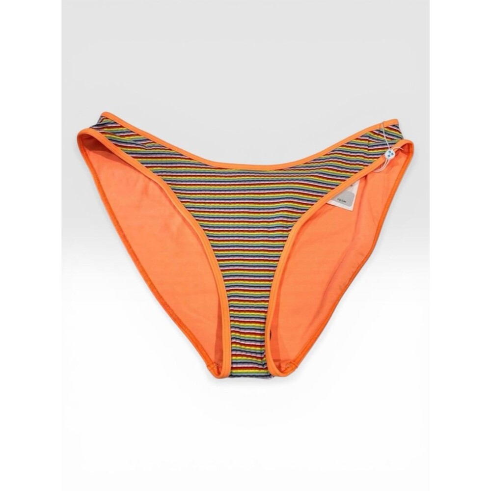 Frankies Bikinis Catalina Rib Stripe Bikini Bottom Rainbow Orange Retro XL NEW